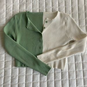 Color block button up crop sweater